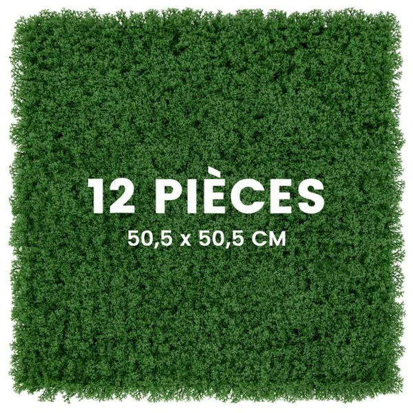 12 Panneaux Muraux en Gazon Artificiel 50,5 x 50,5 cm Panneaux de Mousse Verte Synthétique Toile de Fond Murale Haie d'Intimité