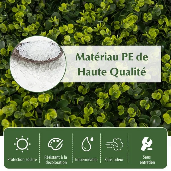 12 Panneaux Muraux en Gazon Artificiel 50 x 50 cm Panneaux de Buis avec Surface Texturée Incurvée et Epaisseur de 7 cm Haie d'Intimité