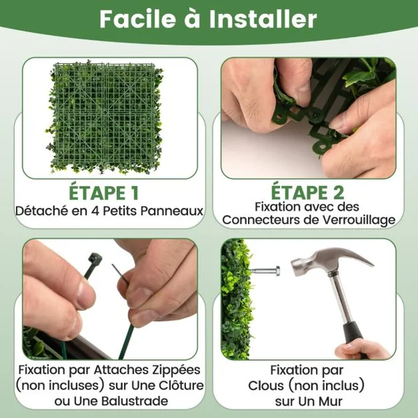 12 Panneaux Muraux en Gazon Artificiel 50 x 50 cm Panneaux de Feuillage Artificiel Toile de Fond Murale Haie d'Intimité