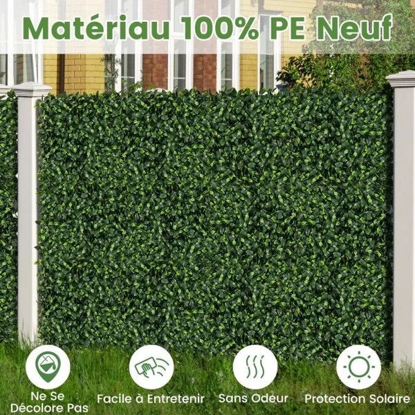 12 Panneaux Muraux en Gazon Artificiel 50 x 50cm Panneaux d'Arbustes en Imitation Topiaire de Gardénia Toile de Fond Murale Haie d'Intimité