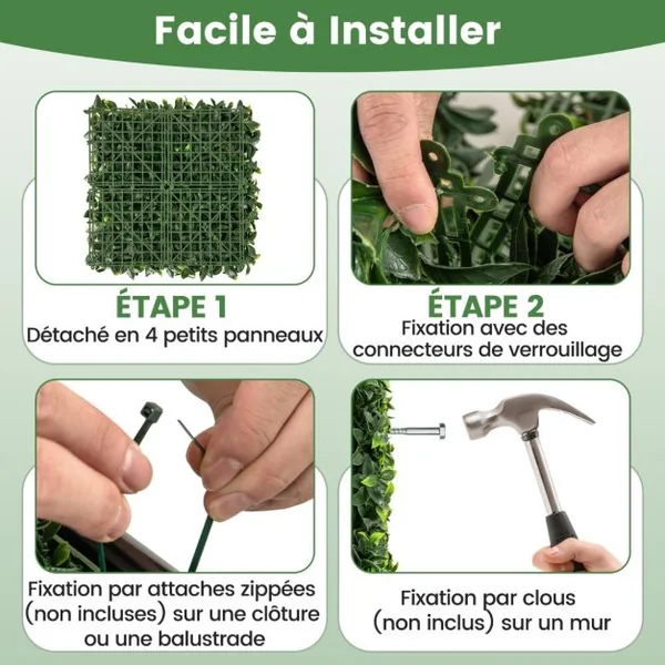 12 Panneaux Muraux en Gazon Artificiel 50 x 50cm Panneaux d'Arbustes en Imitation Topiaire de Gardénia Toile de Fond Murale Haie d'Intimité