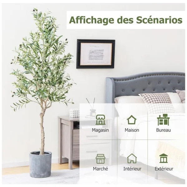1/2 Plantes Artificielles Fausse Olivier en Pot H-182 cm Feuilles en Soie Décoration pour Intérieur/Extérieur