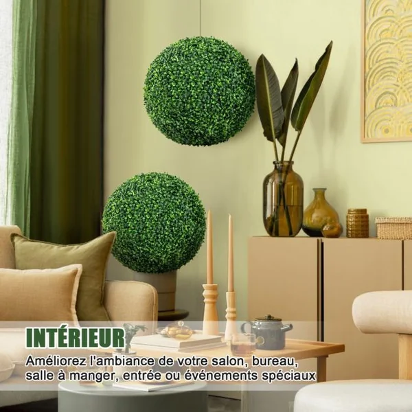 2 Boules de Buis Artificielles 50 cm Résistantes aux UV Plantes en Boules de Faux Sphères Végétales Décoratives
