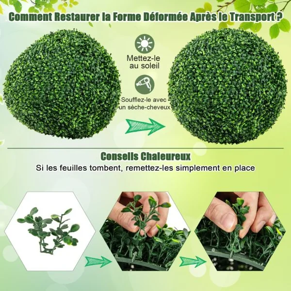 2 Boules de Buis Artificielles 50 cm Résistantes aux UV Plantes en Boules de Faux Sphères Végétales Décoratives