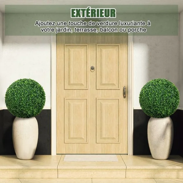 2 Boules de Buis Artificielles 50 cm Résistantes aux UV Plantes en Boules de Faux Sphères Végétales Décoratives
