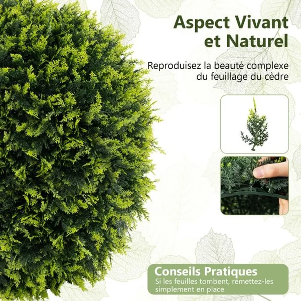 2 Boules de Buis Artificielles 50 cm Résistantes aux UV Plantes en Boules de Faux Topiaire de Cèdre Décoratives