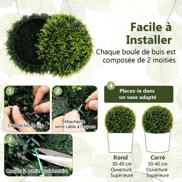 2 Boules de Buis Artificielles 50 cm Résistantes aux UV Plantes en Boules de Faux Topiaire de Cèdre Décoratives