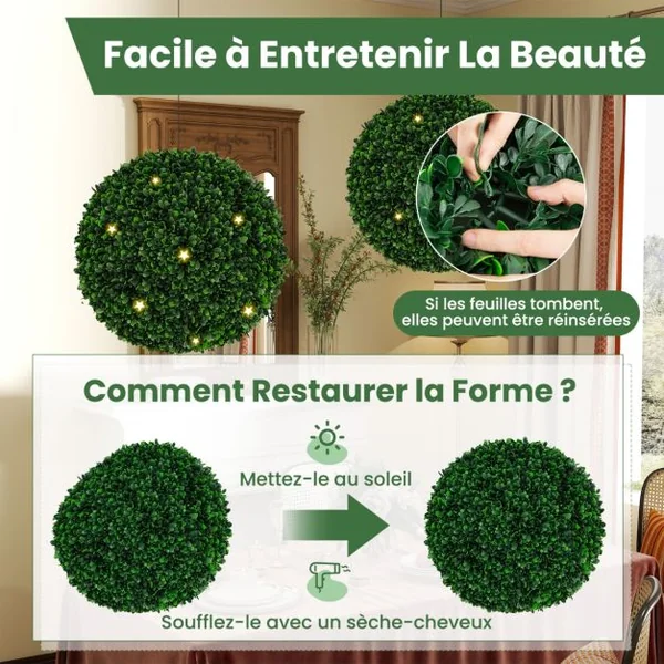 2 Boules de Buis Artificielles 52 cm Résistantes aux UV Plantes en Boules de Faux Topiaire Artificielles Décoratives pour Jardin