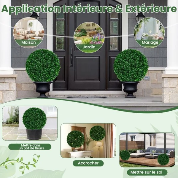 2 Boules de Buis Artificielles 52 cm Résistantes aux UV Plantes en Boules de Faux Topiaire Artificielles Décoratives pour Jardin