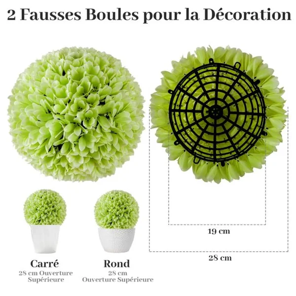 2 Boules de Buis Artificielles de 28 cm avec des Fleurs Plantes de Faux en Boules à Suspendre ou Poser Sphère de Jardin Décoratives Rose/Vert