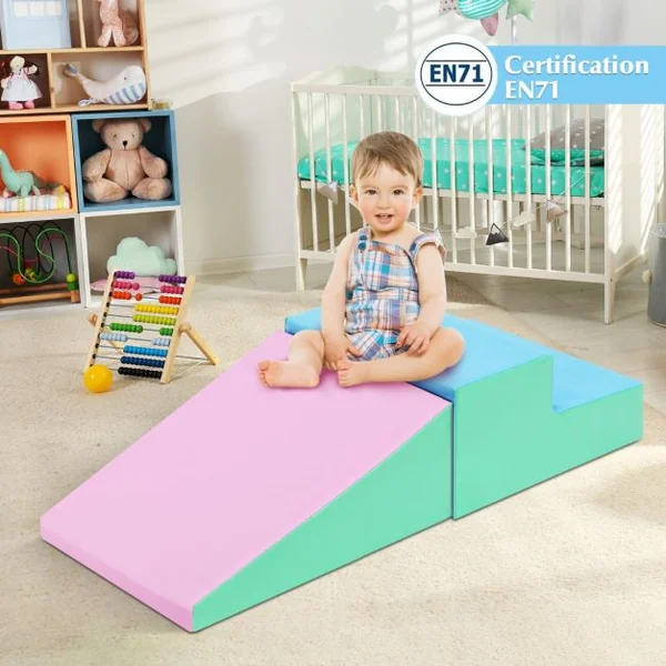 2 PCS Blocs de Construction en Mousse pour Tout-petits Antidé Jeu Educatif pour Grimper Glisser Ramper Rosé/Blanc/Bleu