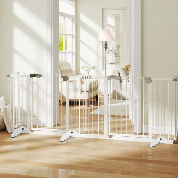 2 Supports de Pied en Bois pour Barrière pour Animaux de 2 CM d'Epaisseur Support de Barrière pour Stabilité Renforcée Marron/Blanc