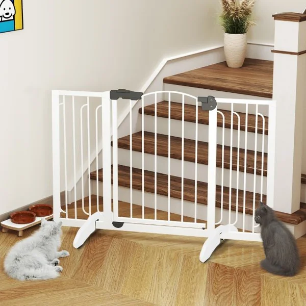 2 Supports de Pied en Bois pour Barrière pour Animaux de 2 CM d'Epaisseur Support de Barrière pour Stabilité Renforcée Marron/Blanc