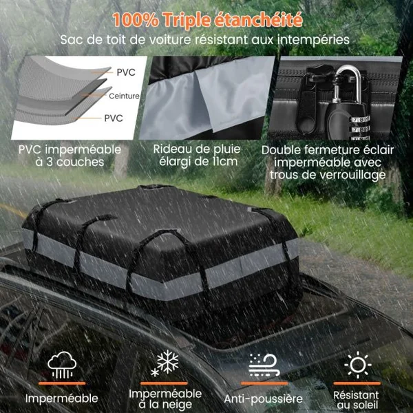 424L Sac pour toit de voiture Transporteur de fret de toit Sac de bagages étanche avec Serrure Gris/Orange