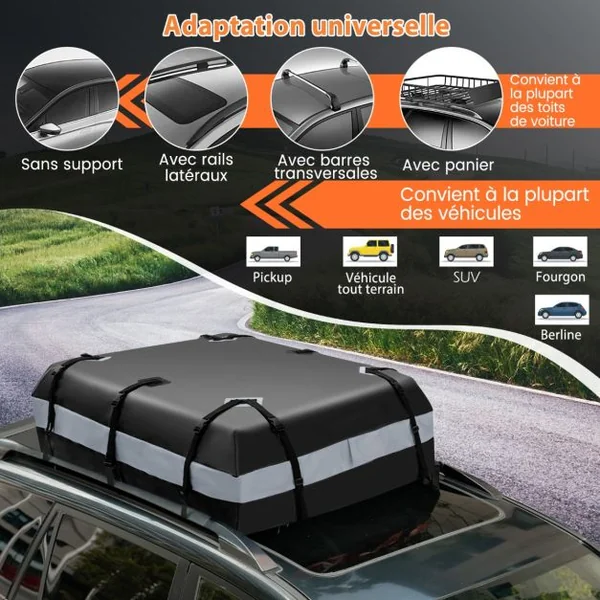 424L Sac pour toit de voiture Transporteur de fret de toit Sac de bagages étanche avec Serrure Gris/Orange