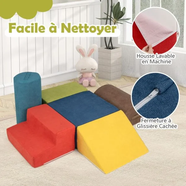 6 Blocs d’Escalade en Mousse pour Tout-petits de 1 à 3 Ans Jouets d’Escalade avec Mousse Haute Densité Douce Housse Lavable 220*25cm Gris/Multicoloré