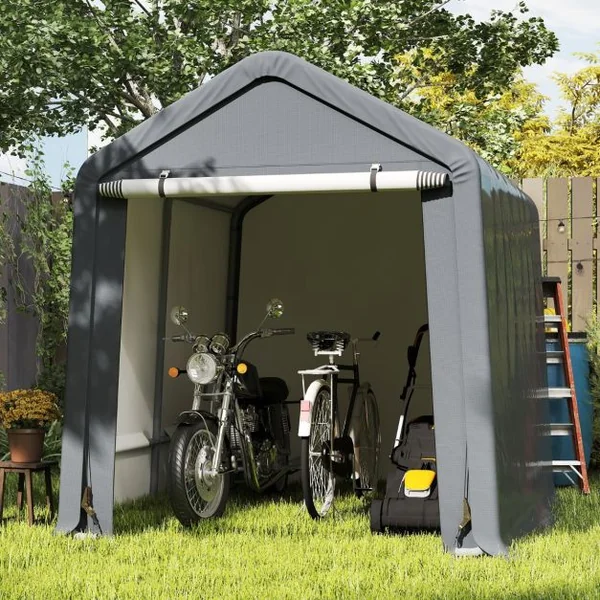 Abri de Vélos Extérieur de 240x195x214cm Abri de Garage Portable pour Motos Housse Imperméable avec Porte à Fermeture Éclair Gris
