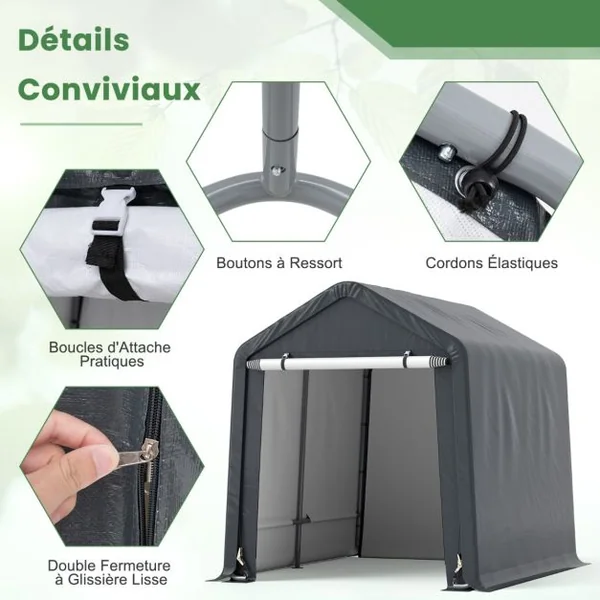 Abri de Vélos Extérieur de 240x195x214cm Abri de Garage Portable pour Motos Housse Imperméable avec Porte à Fermeture Éclair Gris