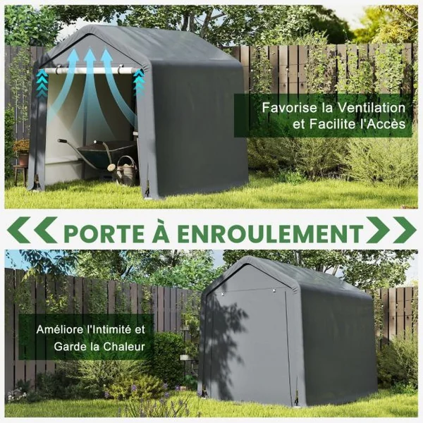 Abri de Vélos Extérieur de 240x195x214cm Abri de Garage Portable pour Motos Housse Imperméable avec Porte à Fermeture Éclair Gris