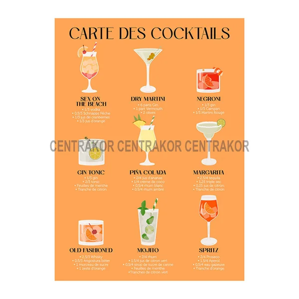 Affiche déco carte des cocktails 30x40cm