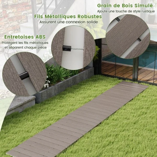 Allée de Jardin Résistante aux Intempéries Allée Droite Enroulable Promenade Décorative Connexion en Fil Métallique Gris