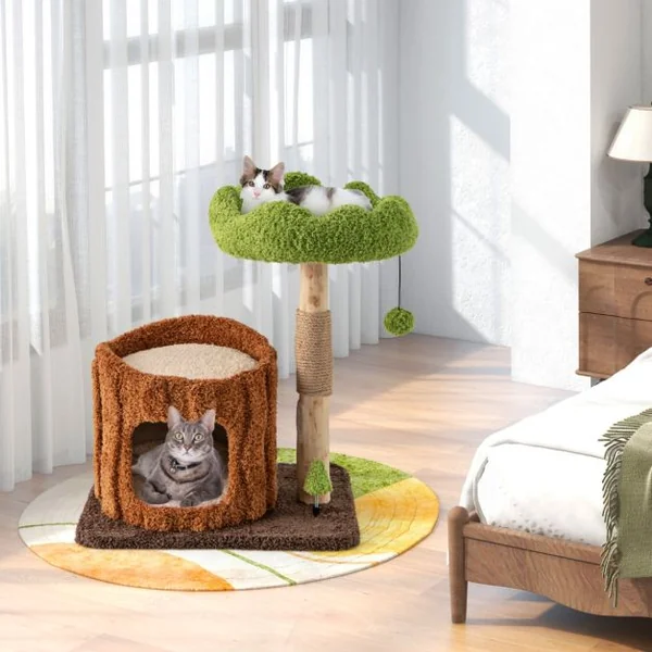 Arbre à Chat avec Griffoirs Recouverts de Sisal Perchoir Supérieur Plateforme Ronde Jouet en Forme d'Arbre Mobilier Elégant Marron