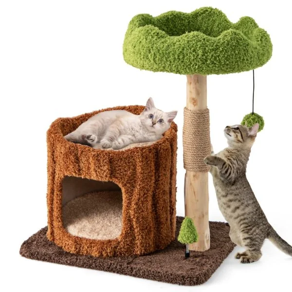 Arbre à Chat avec Griffoirs Recouverts de Sisal Perchoir Supérieur Plateforme Ronde Jouet en Forme d'Arbre Mobilier Elégant Marron