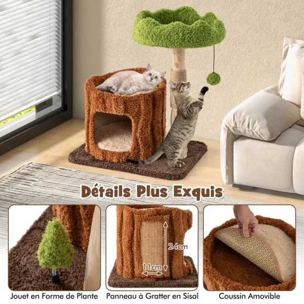 Arbre à Chat avec Griffoirs Recouverts de Sisal Perchoir Supérieur Plateforme Ronde Jouet en Forme d'Arbre Mobilier Elégant Marron