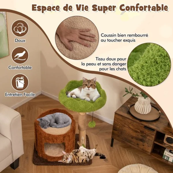 Arbre à Chat avec Griffoirs Recouverts de Sisal Perchoir Supérieur Plateforme Ronde Jouet en Forme d'Arbre Mobilier Elégant Marron