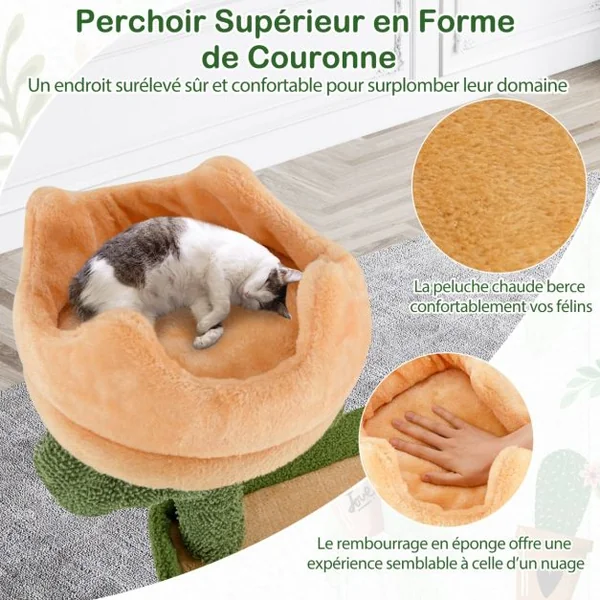 Arbre à Chat Cactus 160 CM d'Intérieur Tour pour Chat Multi-niveaux avec Poteaux à Griffer en Sisal et Planche Condo Perchoirs Rembourrés