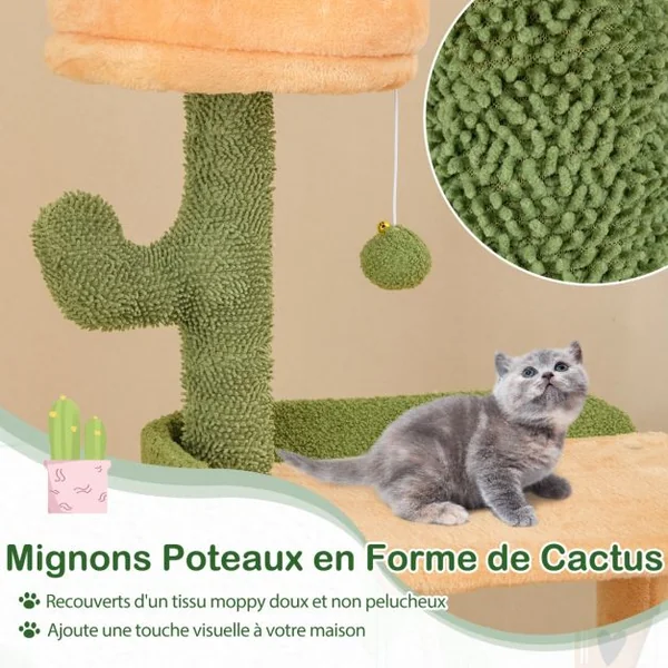 Arbre à Chat Cactus 160 CM d'Intérieur Tour pour Chat Multi-niveaux avec Poteaux à Griffer en Sisal et Planche Condo Perchoirs Rembourrés