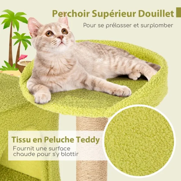 Arbre à Chat de 180 CM sur Plusieurs Niveaux avec 2 Condos Perchoir Poteaux à Gratter en Sisal et Jute Plante Artificielle Coloré