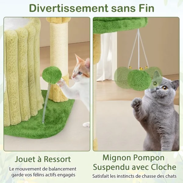 Arbre à Chat Mignon avec Poteaux à Gratter en Sisal Perchoir Rembourré en Peluche Grande Maison de Repos Balle Suspendue Pompon Suspendu