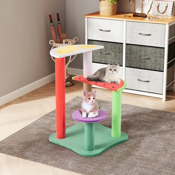Arbre à Chat Mignon de 69 CM Tour pour Chat Multiniveau Esthétique en Forme de Fruits avec Plateformes en Forme de Fruits
