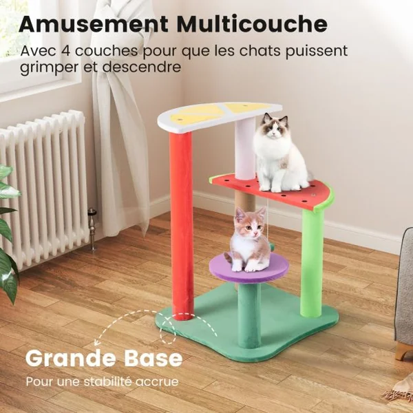 Arbre à Chat Mignon de 69 CM Tour pour Chat Multiniveau Esthétique en Forme de Fruits avec Plateformes en Forme de Fruits