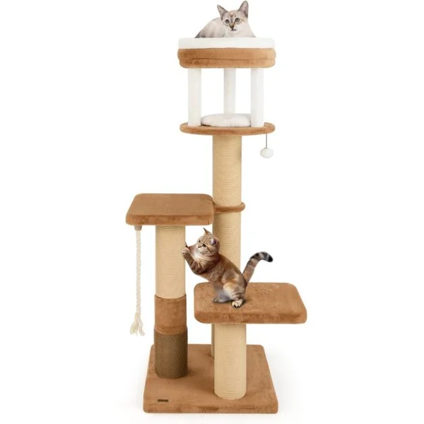 Arbre à Chat pour Chats de 164 cm avec Auto-toilettage Perchoir Rembourré Lit pour Chat Amovible Plateformes de Saut Café