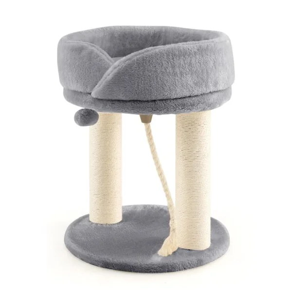 Arbre à Chat Tour d'Arbre Griffoir 2 Plateformes avec Perchoir à Dessus Souple Boule de Fourrure Corde en Sisal Beige/Gris