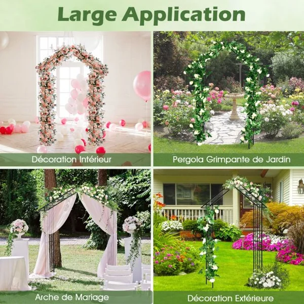 Arche de Jardin Moderne en Métal pour Plantes Grimpantes Treillis de Jardin Extérieur avec Toit Élégant 140 x 40 x 223 cm Noir