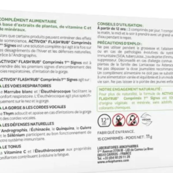 ARKOPHARMA ACTIVOX FLASH'RUB 15 comprimés