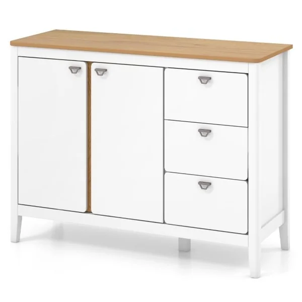 Armoire de Cuisine à 2 Portes et 3 Tiroirs Coulissants Buffet de Cuisine en Bois avec Kits Anti-basculement Armoire Indépendante Blanc