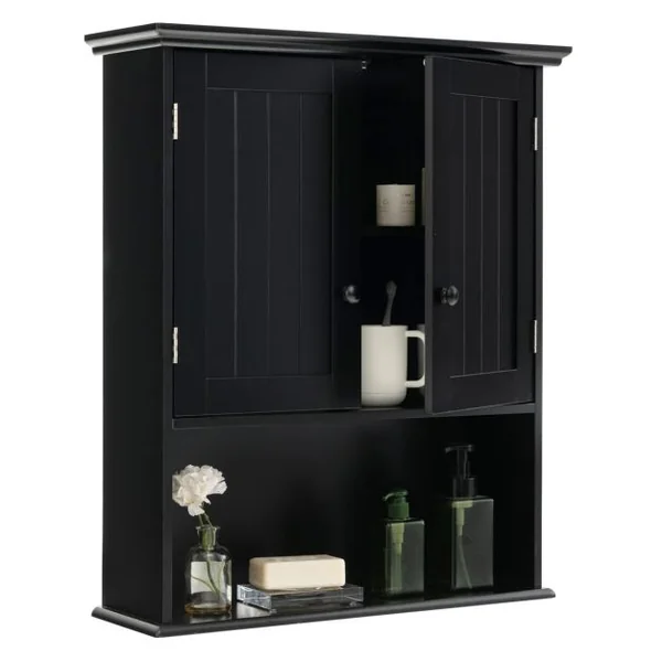 Armoire Salle de Bain Suspendue en Bois Armoire Murale avec 2 Porte Étagère Réglable Compartiment Ouvert Placard Murale 60 x 20 x 71 CM Blanc/Gris/Noir