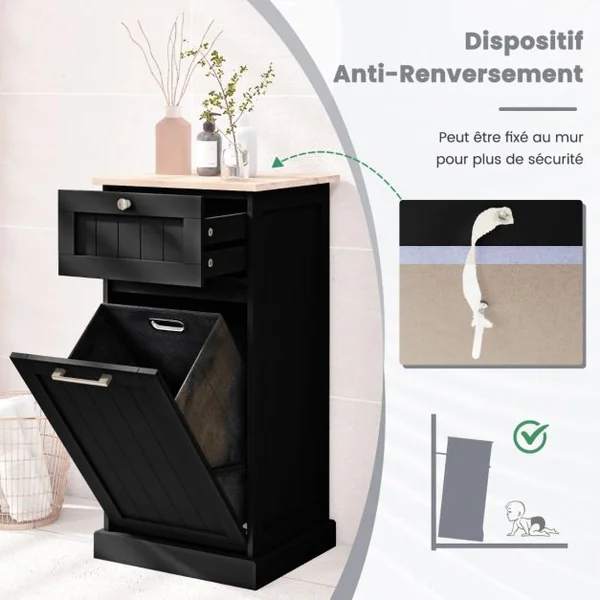Armoire à Linge avec Panier à Linge Inclinable Armoire Autoportante avec Tiroir Armoire de Rangement avec pour Salle de Bain Chambre Buanderie Blanc/Gris/Noir