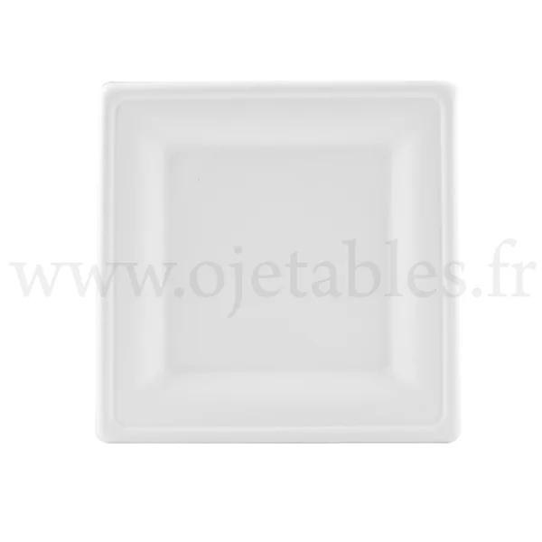 Assiette carrée 26 cm en pulpe de canne