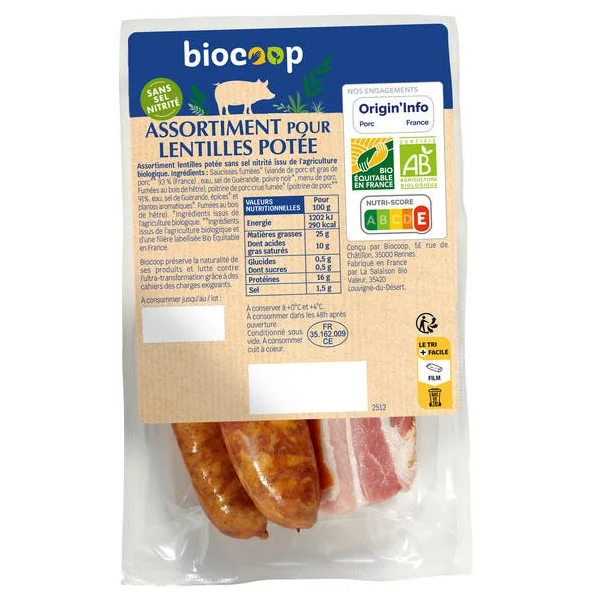 Assortiment lentilles potée sans sel nitrité env. 300g