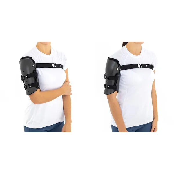 Attelle bivalve indiquée pour les fractures de l'humérus avec support de bras