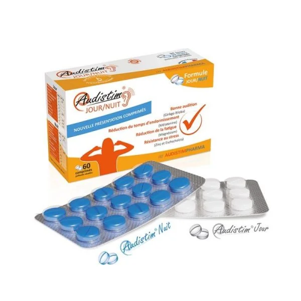 AUDISTIM Jour/Nuit Acouphènes 60 Cp - Sifflements, Bourdonnements, Sommeil Difficile, Fatigue