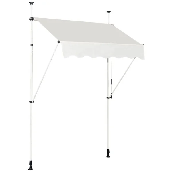 Auvent Rétractable Manuel 150x125CM Hauteur Réglable 2-3M sans Perçage en Métal et Tissu pour Fenêtre Balcon ou Jardin Beige/Gris/Rouge/Vert/Café