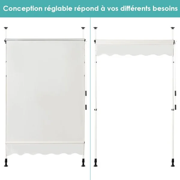 Auvent Rétractable Manuel 150x125CM Hauteur Réglable 2-3M sans Perçage en Métal et Tissu pour Fenêtre Balcon ou Jardin Beige/Gris/Rouge/Vert/Café