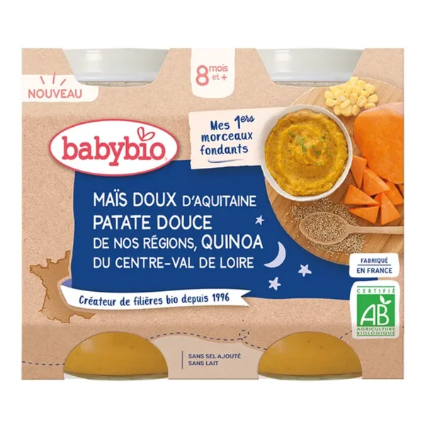 Babybio Petits Pots bébé Maïs doux patate douce quinoa bio 2X200g