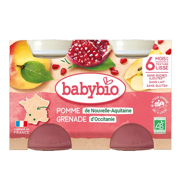 Babybio Pomme de Nouvelle-Aquitaine Grenade d'Occitanie 2x130g